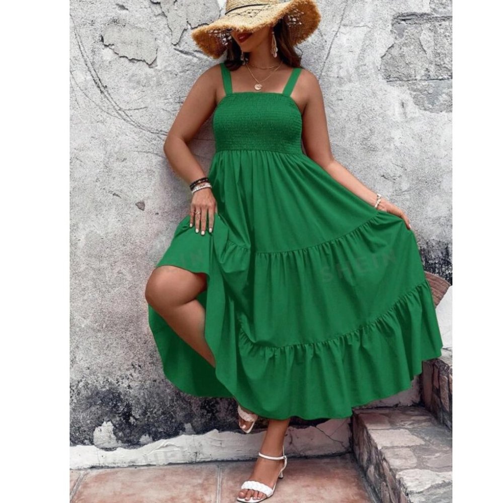 Midi Tiered Emerald Green Sundress 1XL NIB